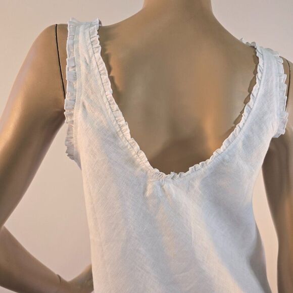 Julie Miles A-Line Frill Linen Dress Womens Medium White Sleeveless - Picture 10 of 13